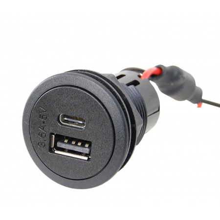 USB-Einbaudose 12-24/5V mit USB 3A, USB Steckdose